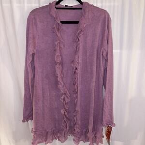 Magaschoni Lilac Purple Ruffle Cotton Cashmere Cardigan Sweater MEDIUM MSRP $248